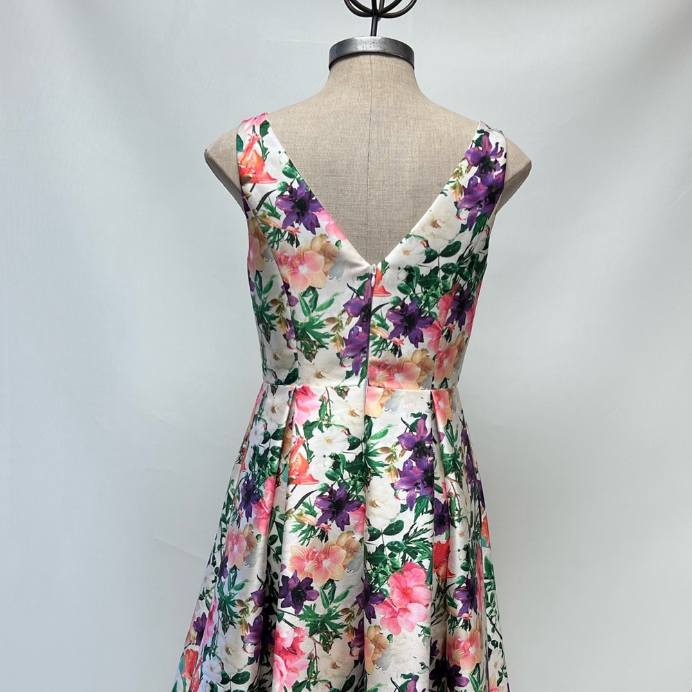 Aidan Mattox flower print sleeveless midi pleated cocktail dress - Picture 6 of 8